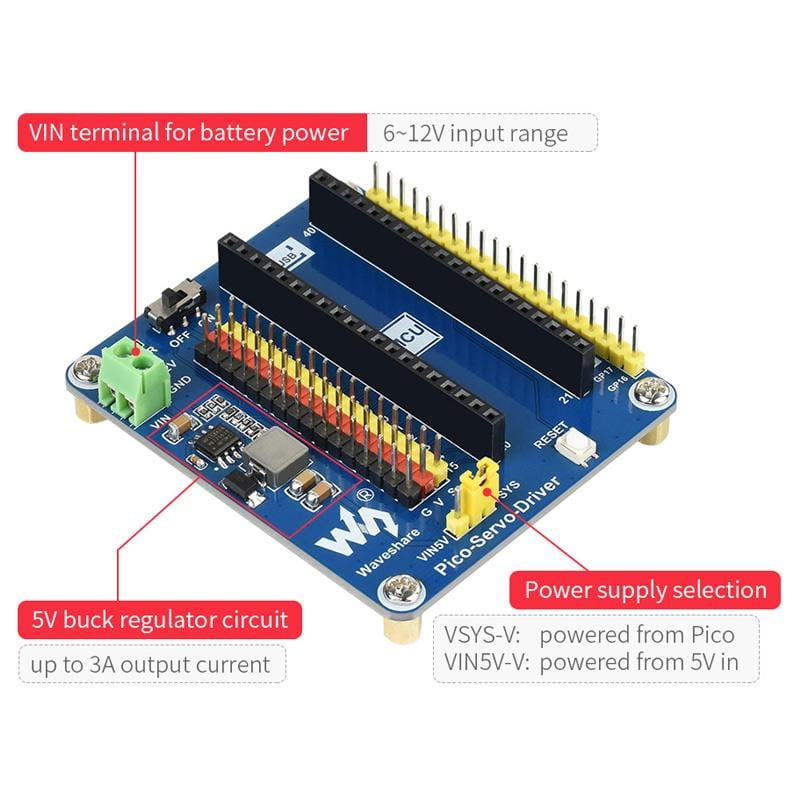 Servo Driver Module for Raspberry Pi Pico by Waveshare - The Pi Hut