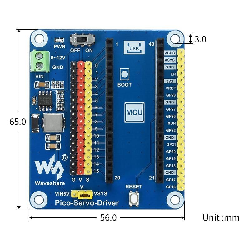 Servo Driver Module for Raspberry Pi Pico by Waveshare - The Pi Hut