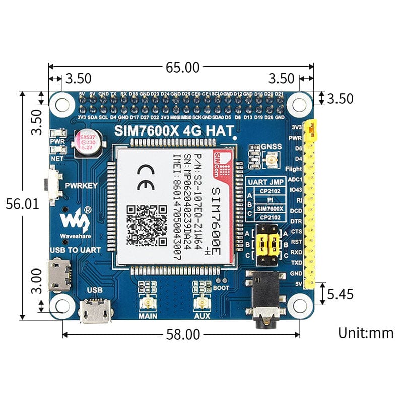 SIM7600E-H 4G HAT for Raspberry Pi (LTE Cat-4) by Waveshare - The Pi Hut