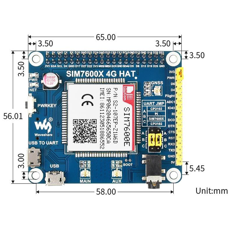 SIM7600E LTE Cat-1 HAT for Raspberry Pi (3G/2G/GNSS) by Waveshare - The Pi Hut