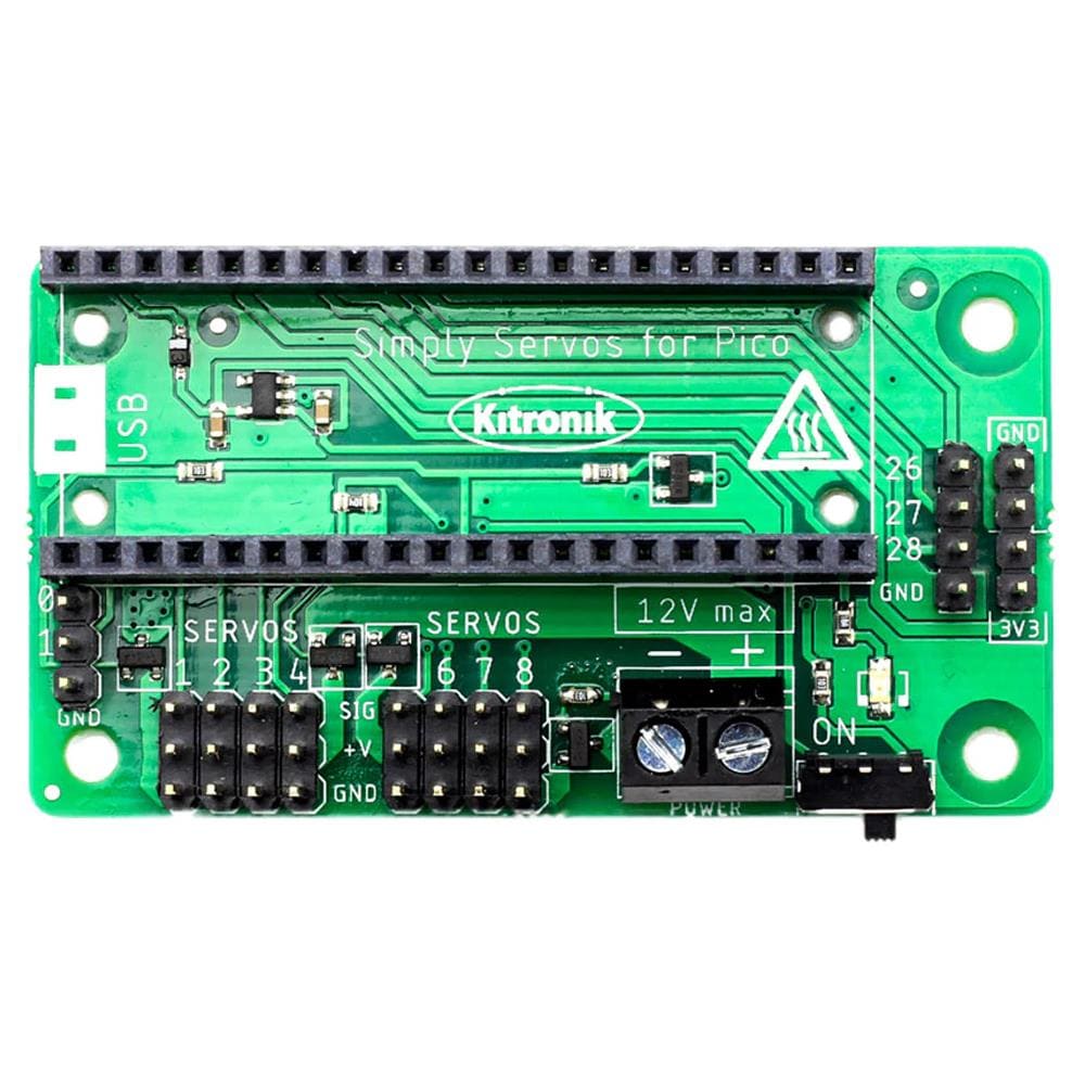 Simply Servos Board for Raspberry Pi Pico by Kitronik - The Pi Hut
