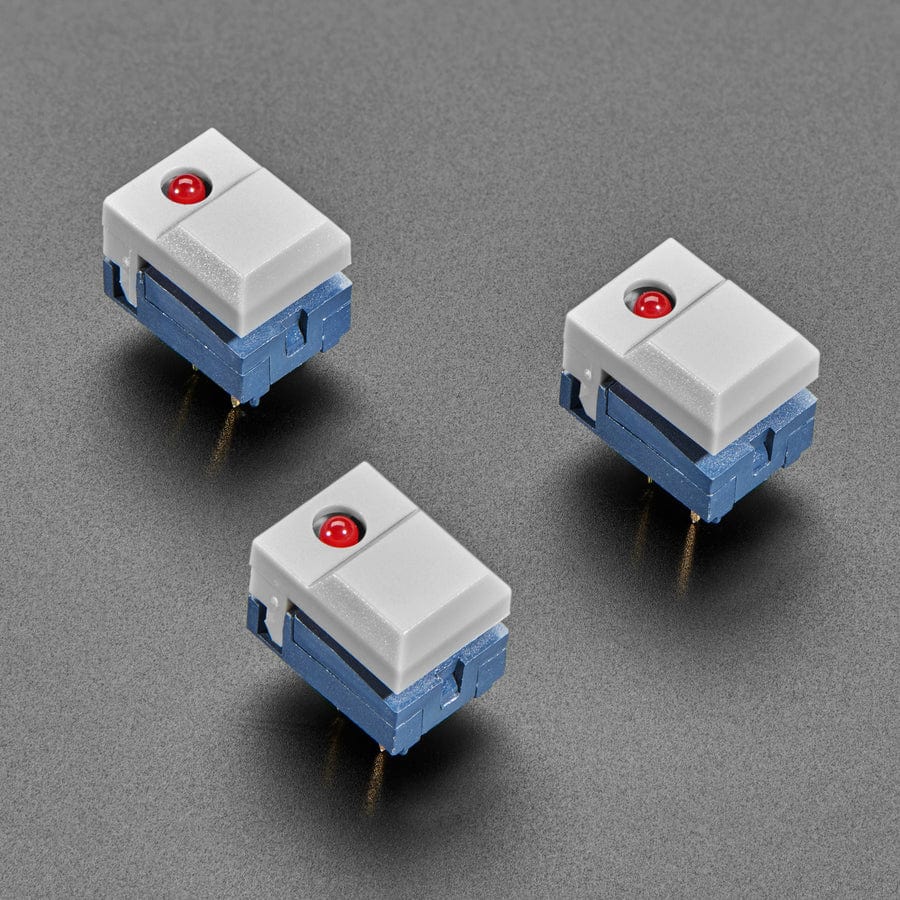 Step Switch with LED - Three Pack of Gray with Red LED (PB86-A1) by The Pi Hut - The Pi Hut