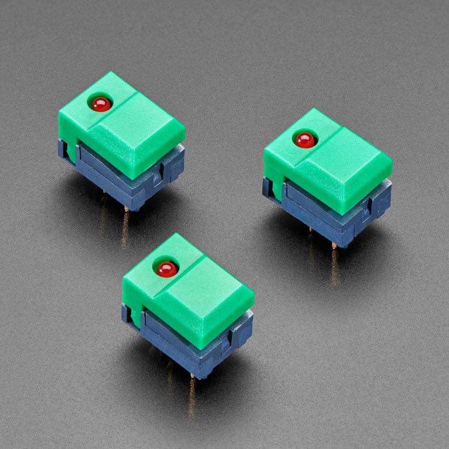 Step Switch with LED - Three Pack of Green with Red LED (PB86) by The Pi Hut - The Pi Hut