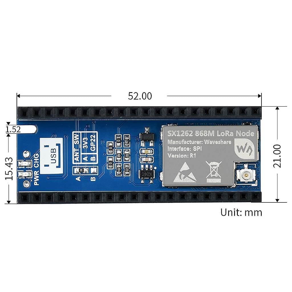 SX1262 868MHz LoRa Node Module for Raspberry Pi Pico by Waveshare - The Pi Hut