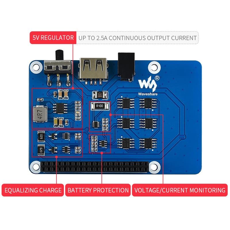 Uninterruptible Power Supply UPS HAT (A) for Raspberry Pi by Waveshare - The Pi Hut