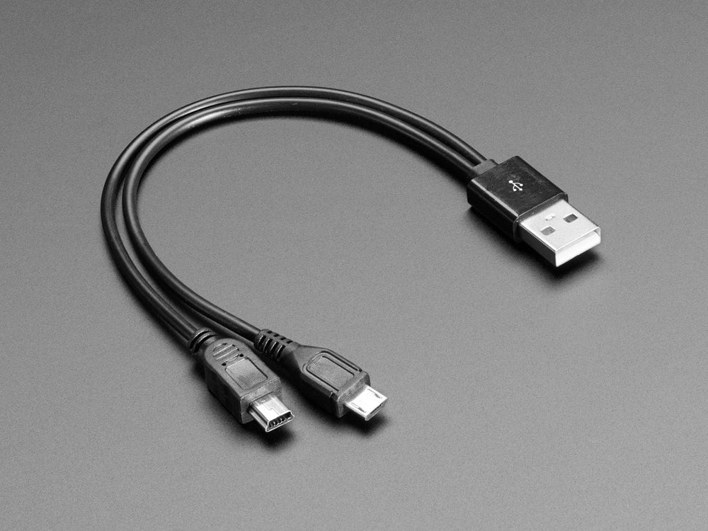USB cable - 8" A to Mini B Charging and Micro B Data by The Pi Hut - The Pi Hut