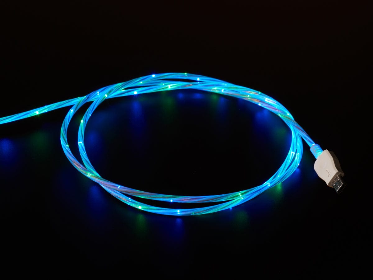 USB micro B Cable with LEDs - Blue and Green (1 meter) by The Pi Hut - The Pi Hut