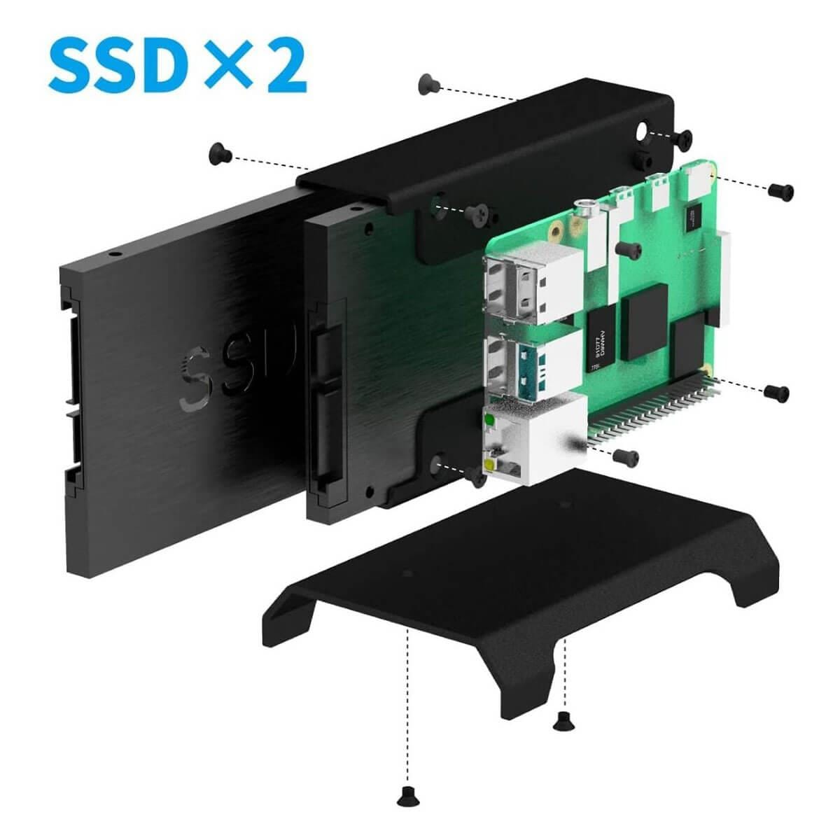 Vertical Dual SSD NAS Bracket for Raspberry Pi by Uctronics - The Pi Hut