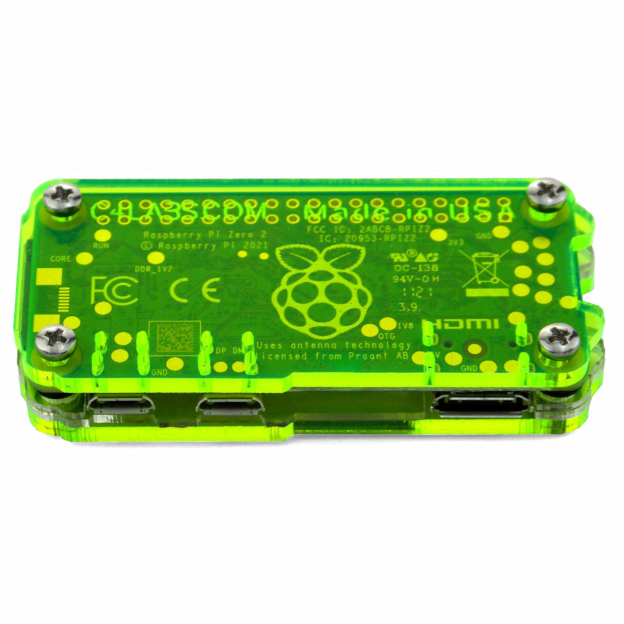 Zebra Zero Heatsink Raspberry Pi Zero 2 Case - Lazer Lime by C4 Labs - The Pi Hut