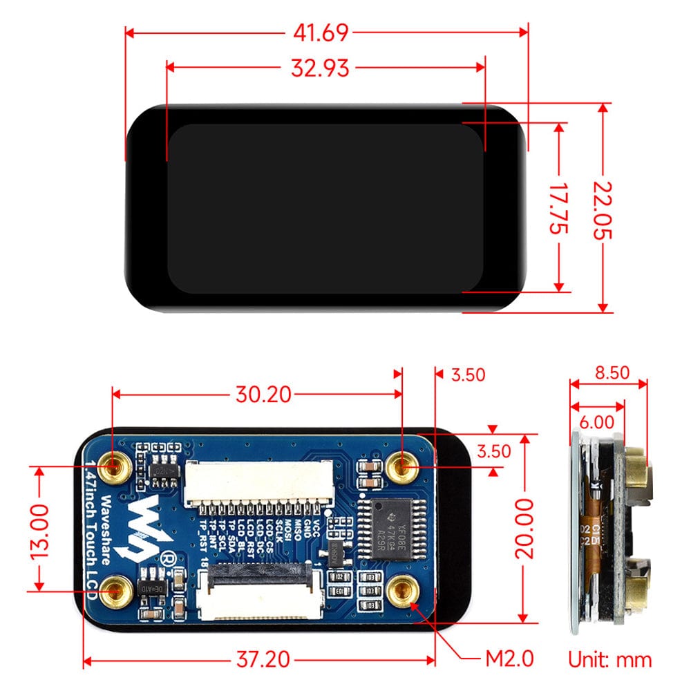 1.47" IPS LCD Display Module with Touch (172x320) by Waveshare - The Pi Hut