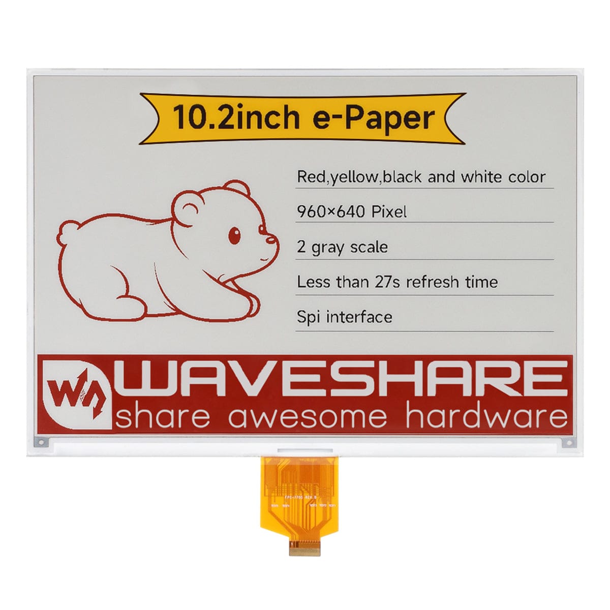 10.2" ePaper Display Raw Panel - Red/Yellow/Black/White (960x640) by Waveshare - The Pi Hut