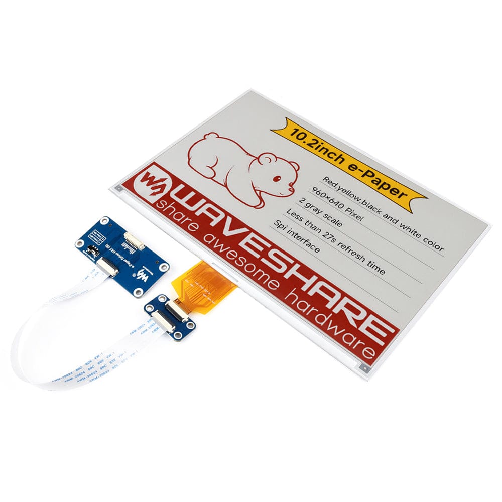 10.2" Four-Colour ePaper Display (G) with Driver HAT for Raspberry Pi by Waveshare - The Pi Hut