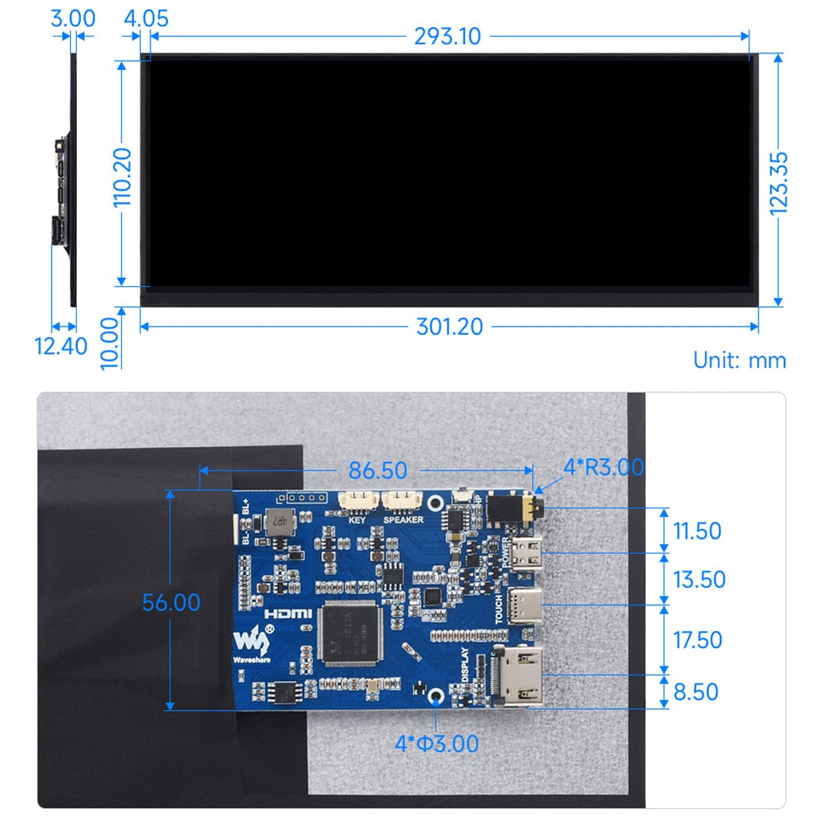 12.3" IPS Capacitive 10-Point Touch Display (1920 x 720)