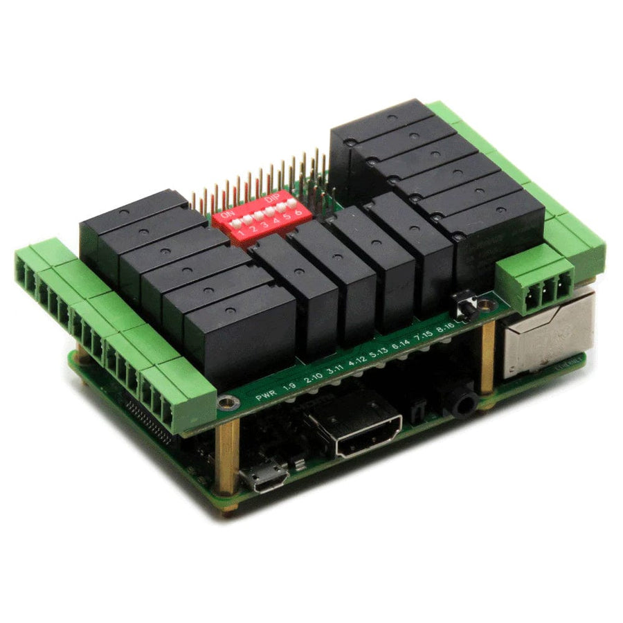 A Stackable Hat Raspberry Pi 16 Relays 2A/24V 8-Layer Stackable HAT for Raspberry Pi - The Pi Hut