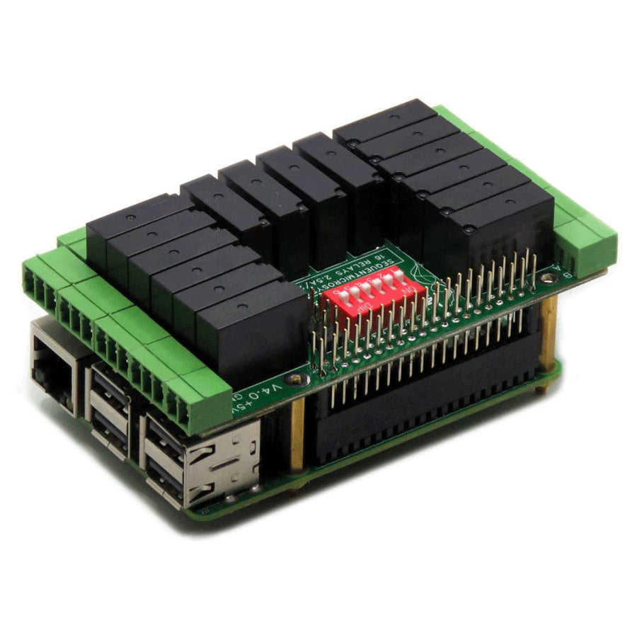 A Stackable Hat Raspberry Pi 16 Relays 2A/24V 8-Layer Stackable HAT for Raspberry Pi - The Pi Hut