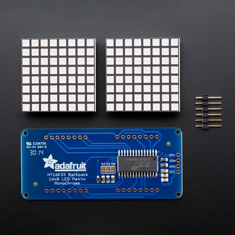 16 x 8 1.2" LED Matrix + Backpack - Ultra Bright Square Blue LEDs