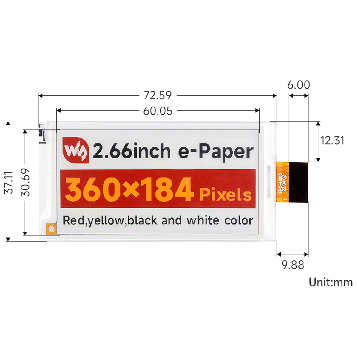 2.66" E-Paper Raw Display Panel (360 x 184) - The Pi Hut