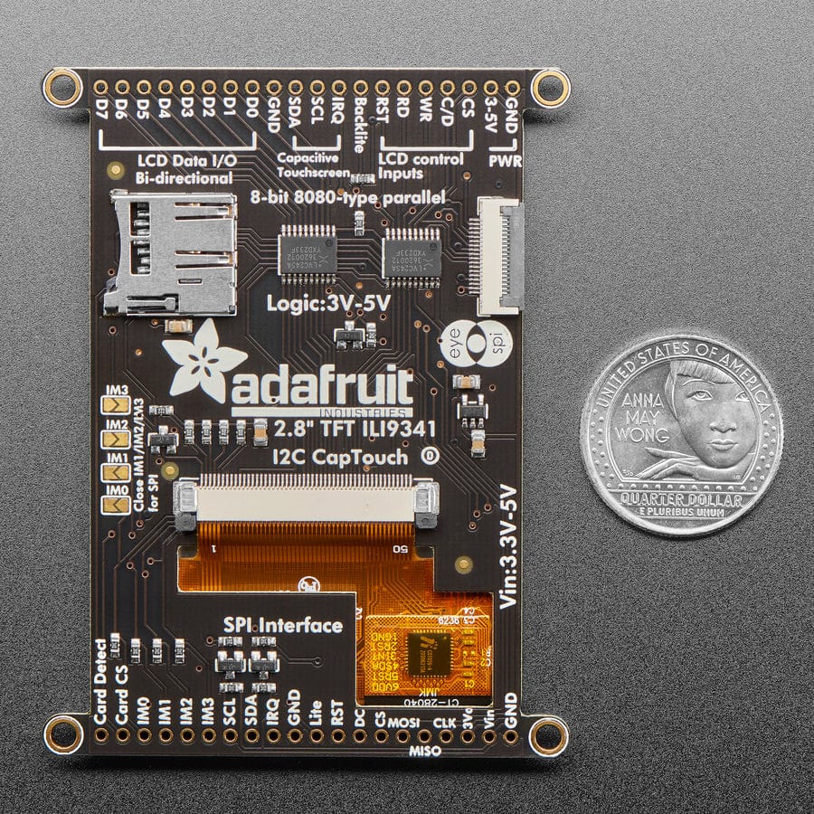 2.8" TFT LCD with Cap Touch Breakout Board w/MicroSD Socket - EYESPI Connector - The Pi Hut