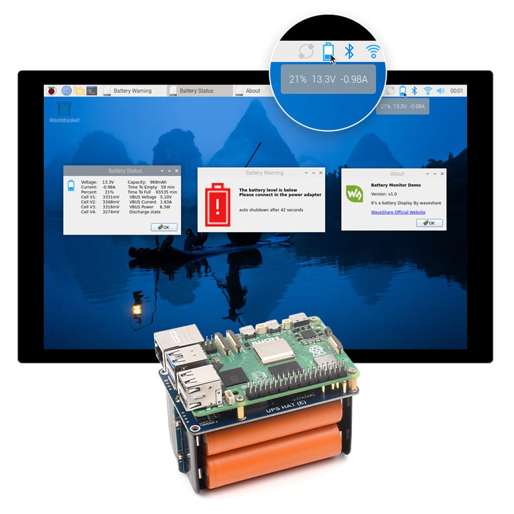 21700 UPS HAT (E) for Raspberry Pi 5/4/3 by Waveshare - The Pi Hut