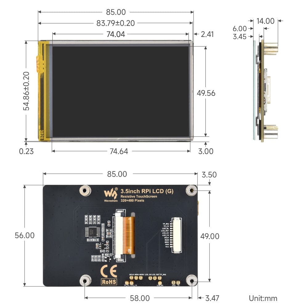 3.5" Resistive Touch Display (G) for Raspberry Pi (320x480) by Waveshare - The Pi Hut