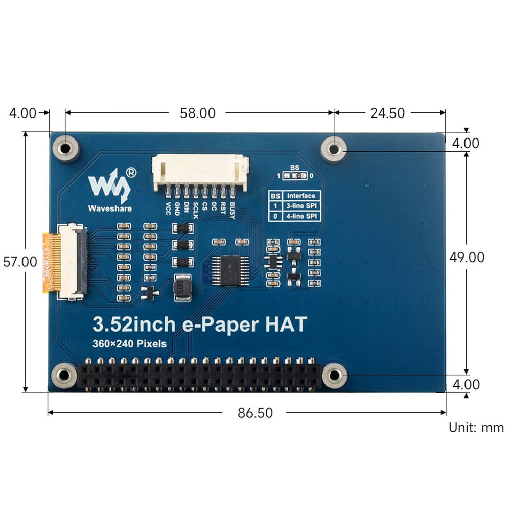 3.52" E-Paper HAT for Raspberry Pi (360x240)