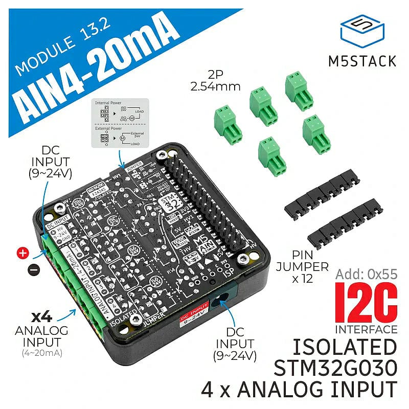 4-Channel Analog to 12C 13.2 Module 4-20mA Input (ST32G030) - The Pi Hut