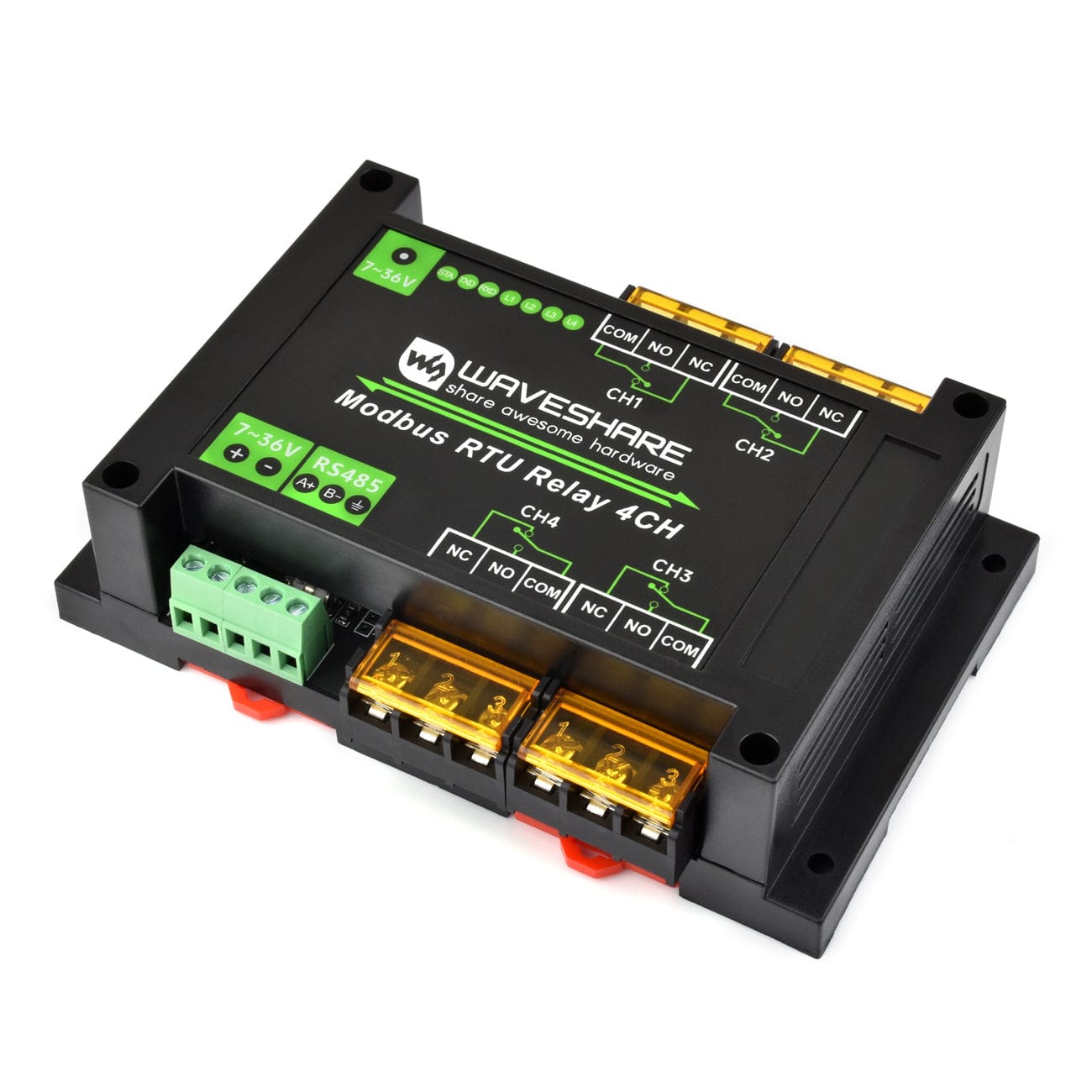 4-Channel Modbus RTU Relay Module with RS-485 Interface by Waveshare - The Pi Hut