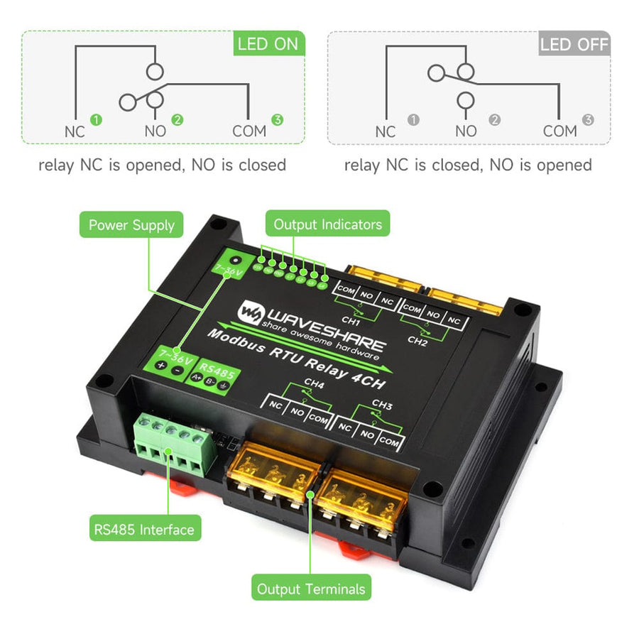 4-Channel Modbus RTU Relay Module with RS-485 Interface - The Pi Hut