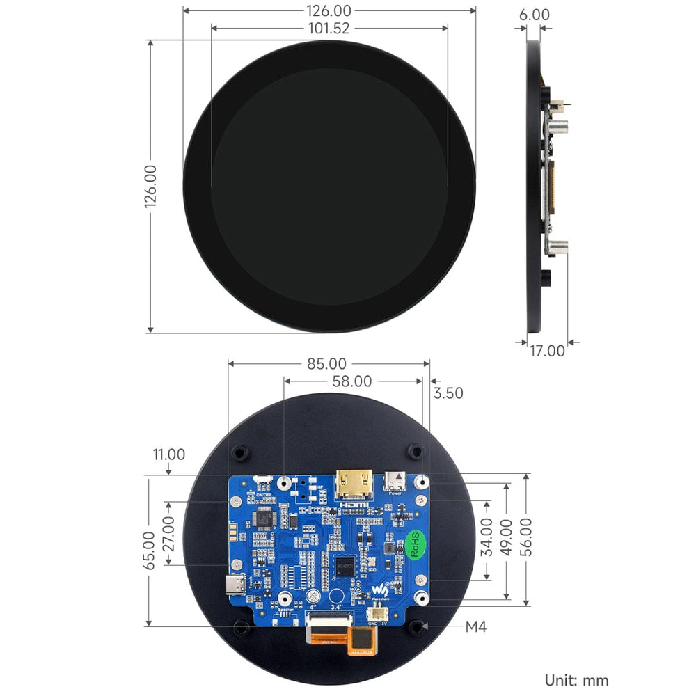 4" HDMI Round Touch Display for Raspberry Pi (720x720) - The Pi Hut