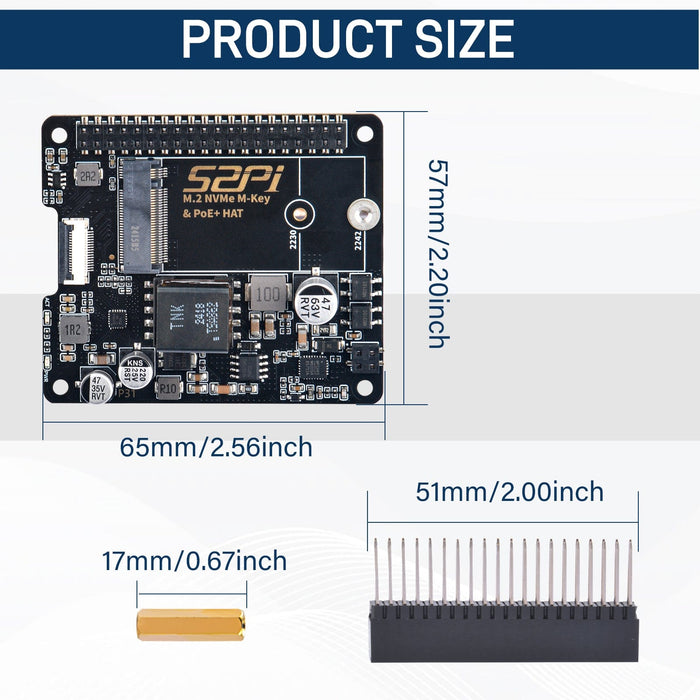 52Pi M.2 NVME M-Key PoE+ HAT for Raspberry Pi 5 - The Pi Hut