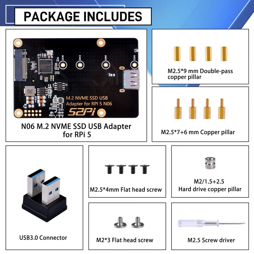 52Pi M.2 NVME SSD USB Adapter For Raspberry Pi 5