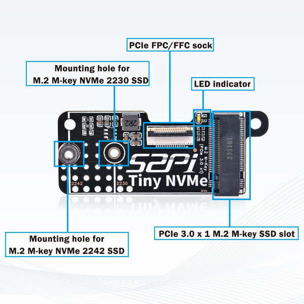 52Pi Tiny M.2 PCIe Adapter for Raspberry Pi 5 - The Pi Hut