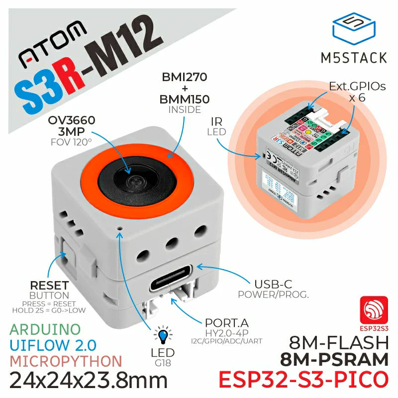 ATOMS3R Camera Kit M12 Version (OV3660)