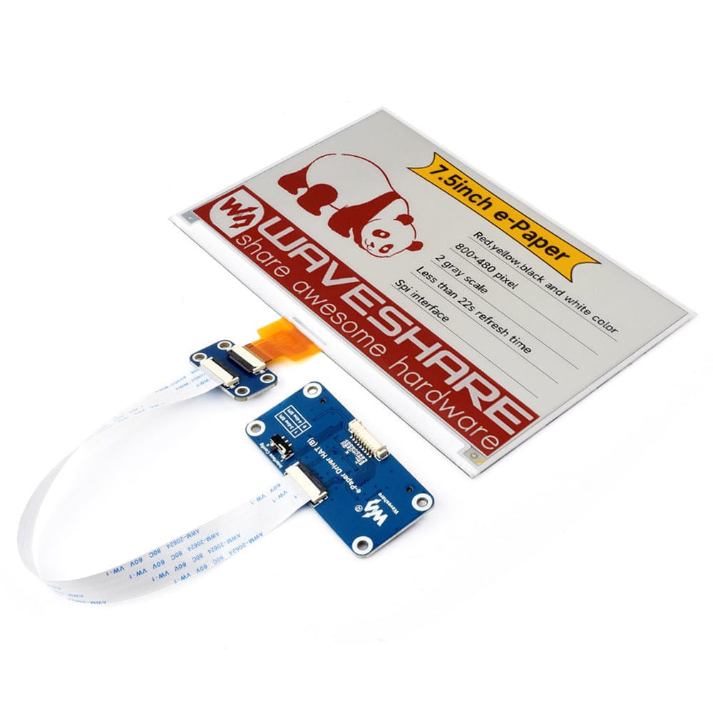 7.5" Four-Colour ePaper Display (H) with Driver HAT for Raspberry Pi by Waveshare - The Pi Hut