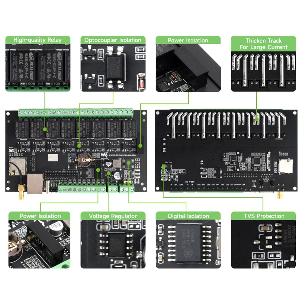 8-Channel ESP32-S3 Wi-Fi Relay Module with CAN Interface by Waveshare - The Pi Hut