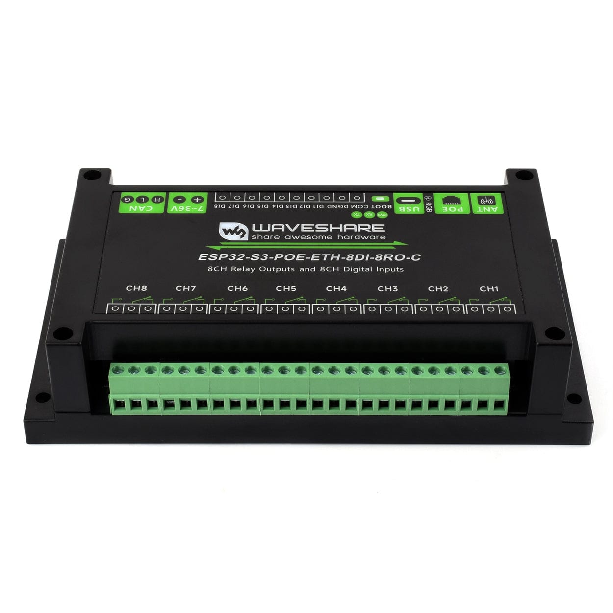 8-Channel ESP32-S3 Wi-Fi Relay Module with CAN Interface by Waveshare - The Pi Hut