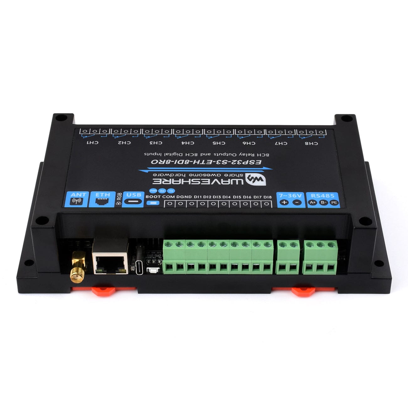 8-Channel ESP32-S3 WiFi Relay Module with RS485 (PoE Option) by Waveshare - The Pi Hut