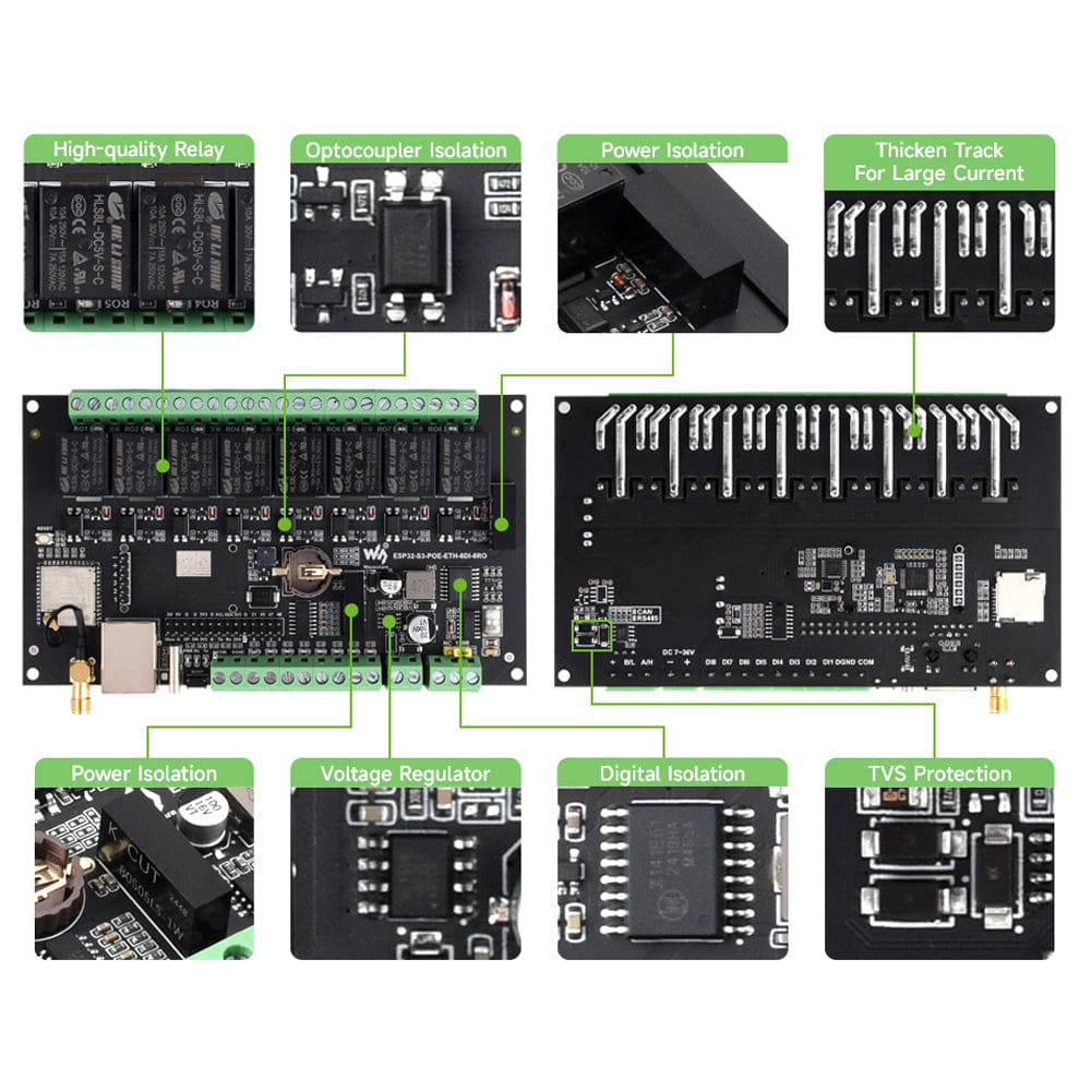 8-Channel ESP32-S3 WiFi Relay Module with RS485 (PoE Option) by Waveshare - The Pi Hut