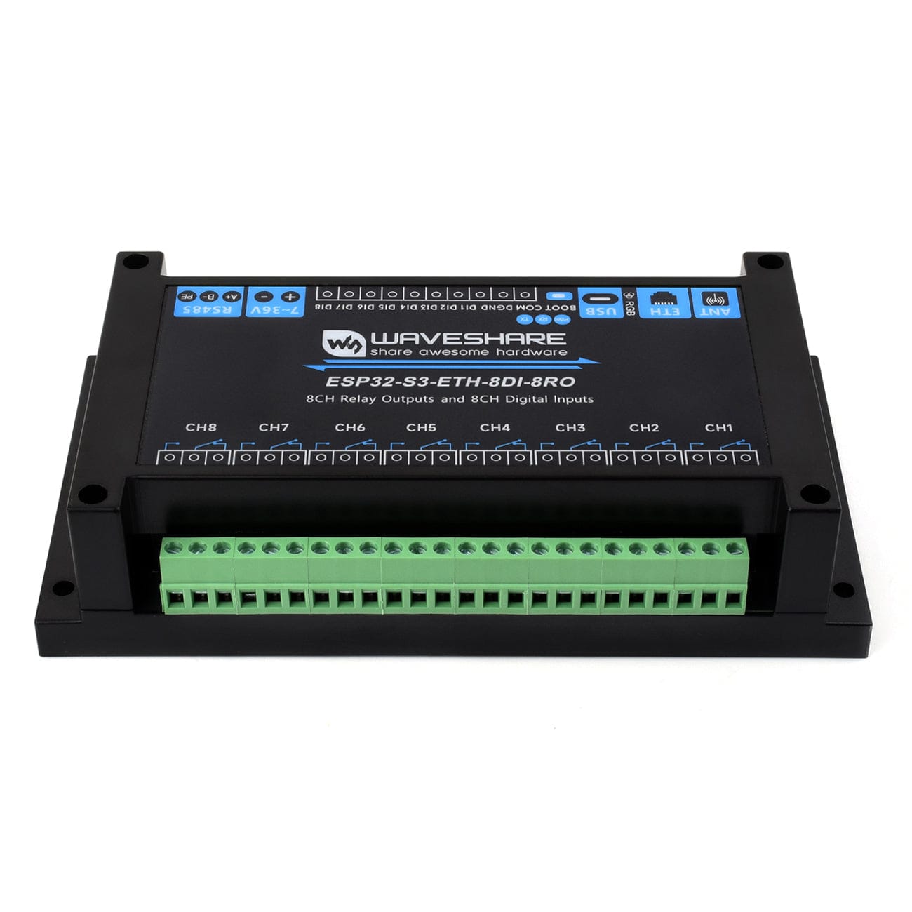 8-Channel ESP32-S3 WiFi Relay Module with RS485 (PoE Option) by Waveshare - The Pi Hut