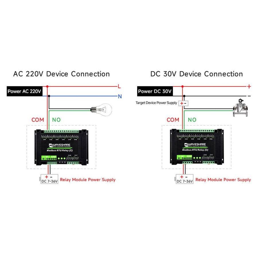 8-Channel Modbus RTU Latching Relay Module (C) with RS-485 Interface ...