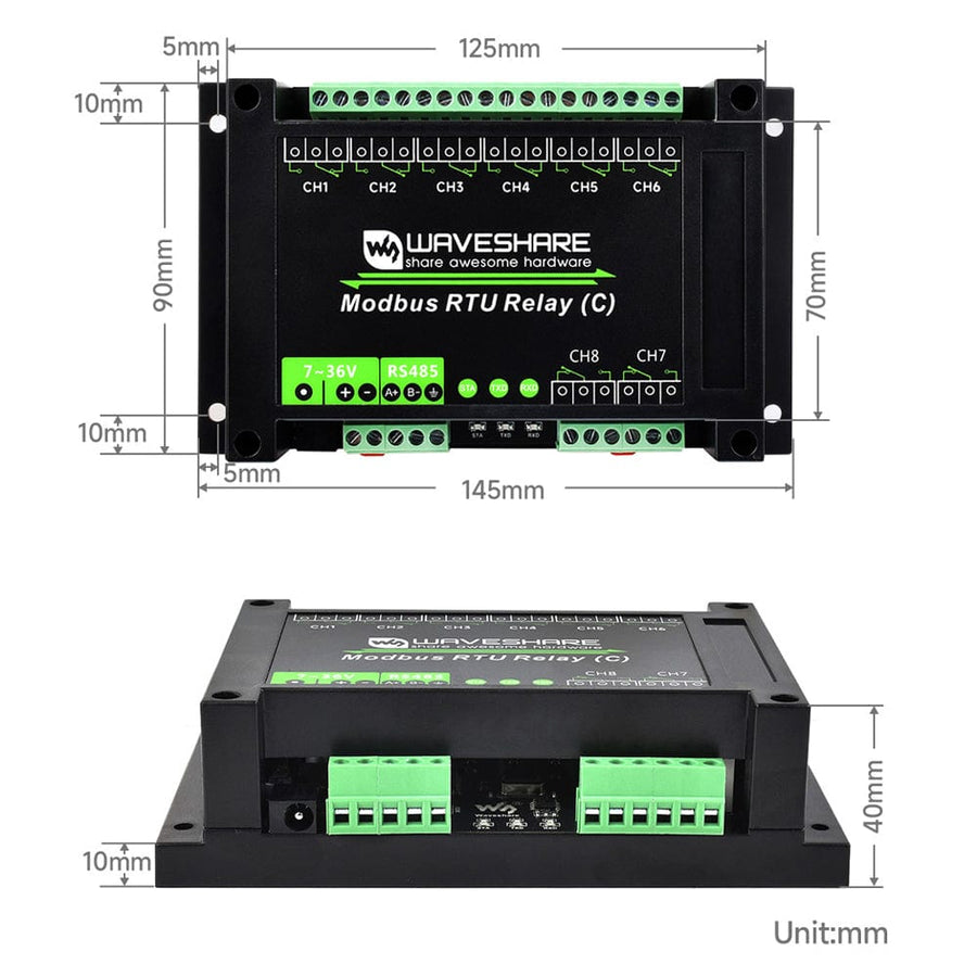 8-Channel Modbus RTU Latching Relay Module (C) with RS-485 Interface ...