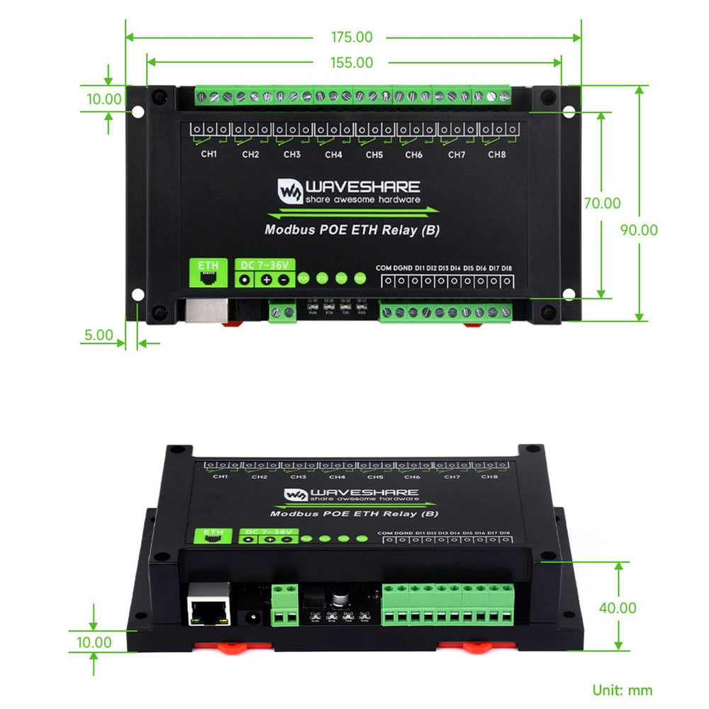 8 Channel PoE Ethernet Relay Module (B) with Digital Inputs