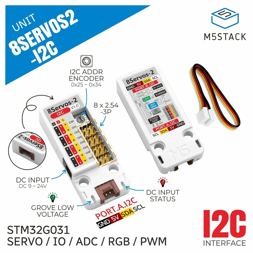 8-Channel Servo2 I2C Unit (STM32G031) by M5Stack - The Pi Hut