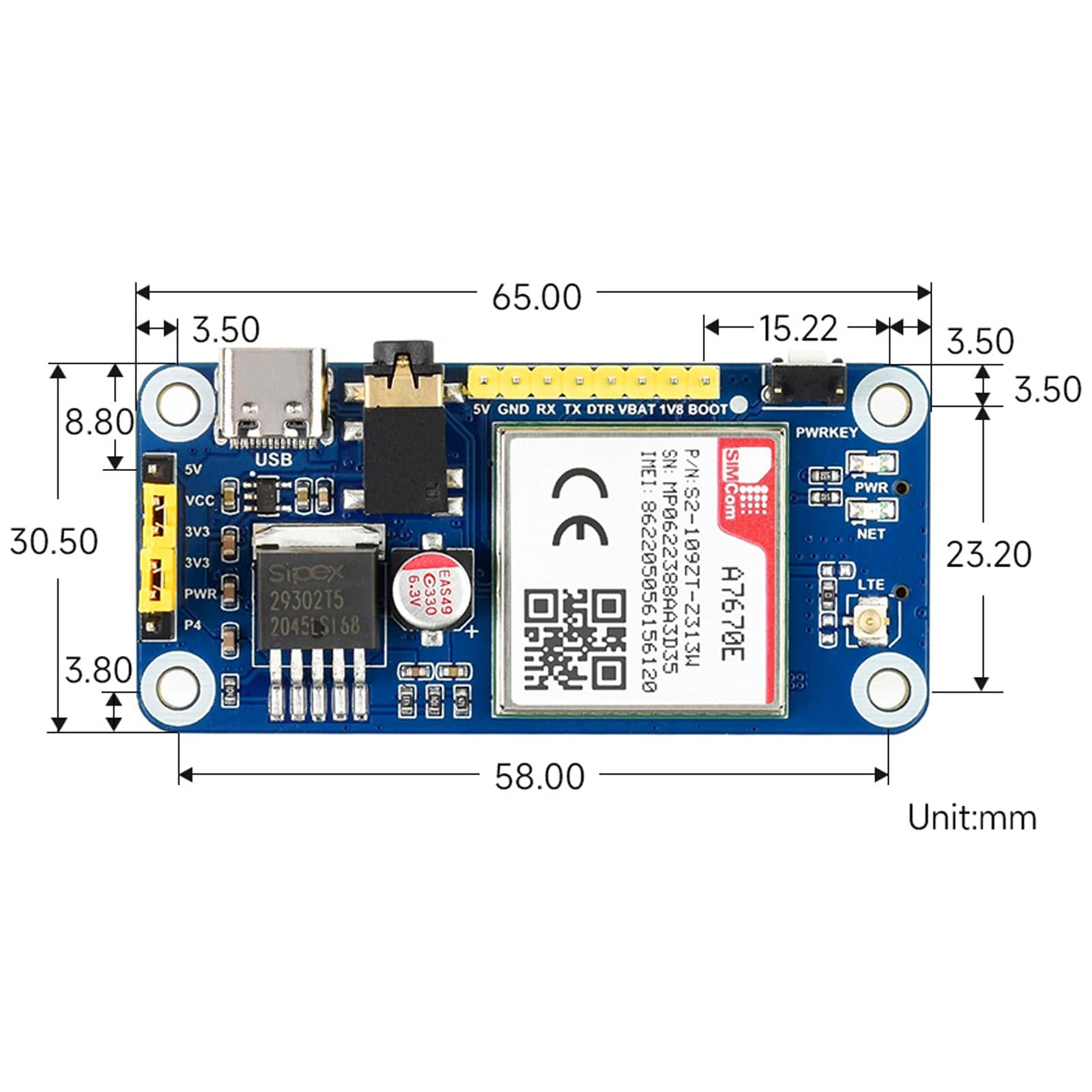 A7670E LTE Cat-1 HAT for Raspberry Pi (2G/GSM/GPRS) - The Pi Hut