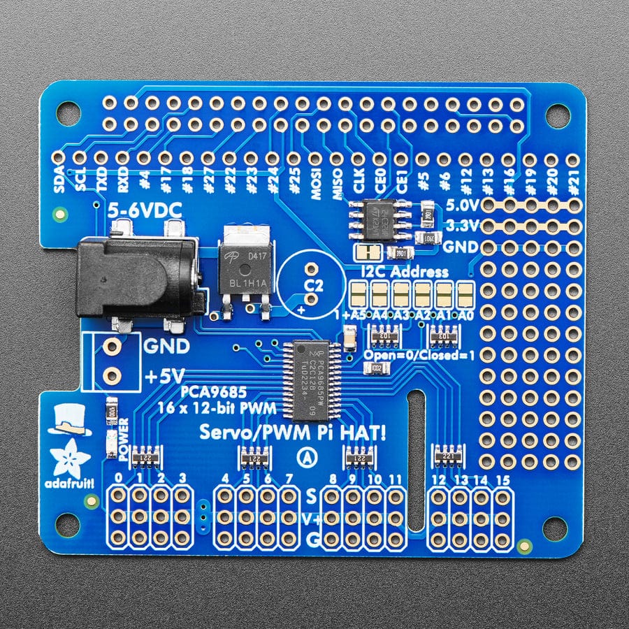 Adafruit 16-Channel PWM / Servo HAT for Raspberry Pi - Mini Kit - The Pi Hut