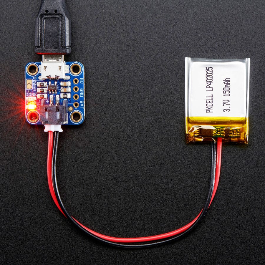 Adafruit Micro-Lipo Charger for LiPo/LiIon Batt w/MicroUSB Jack (v1) - The Pi Hut