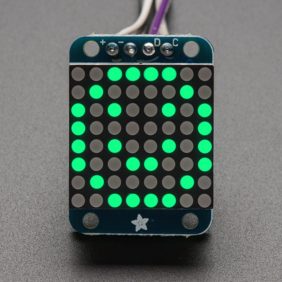 Adafruit Mini 0.8" 8x8 LED Matrix w/I2C Backpack - Pure Green - The Pi Hut