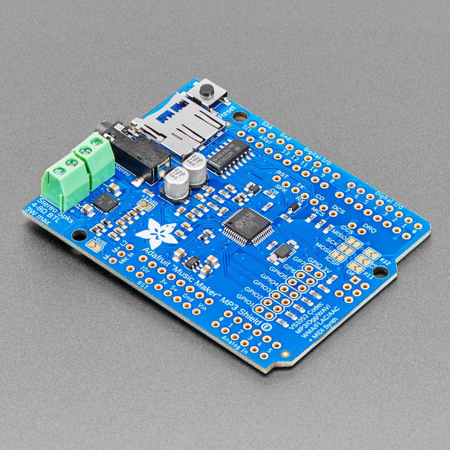 Adafruit "Music Maker" MP3 Shield for Arduino with 3W Stereo Amp (v1.0) - The Pi Hut