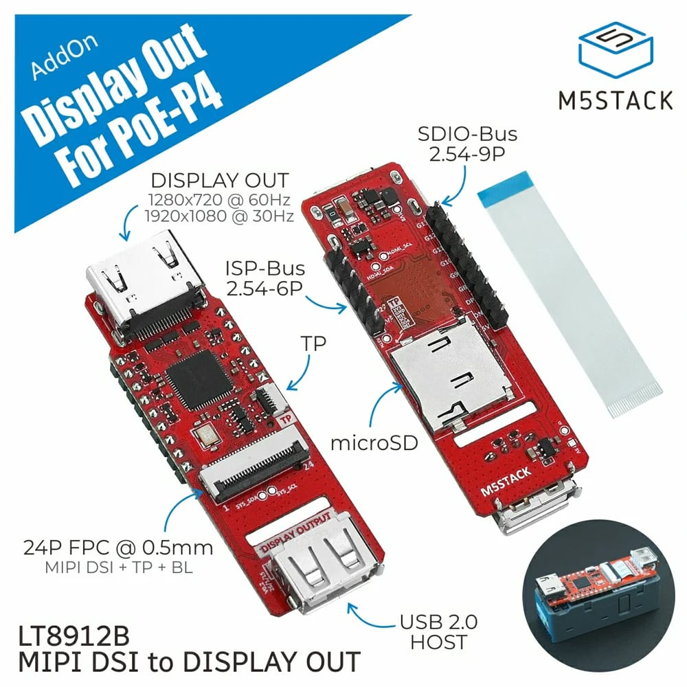 Add-on Display Out for PoE-P4 (LT8912B) by M5Stack - The Pi Hut