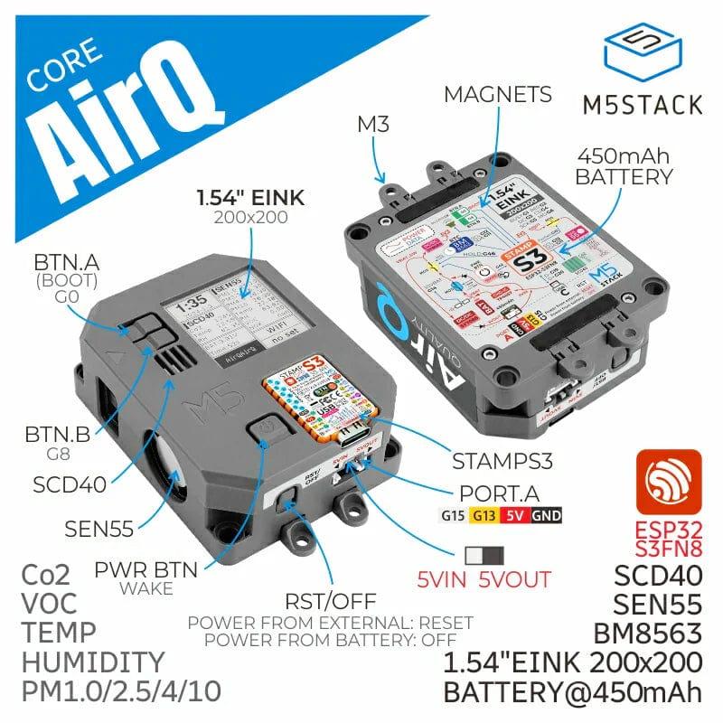 Air Quality Kit with M5StampS3 (SEN55, SCD40) - The Pi Hut